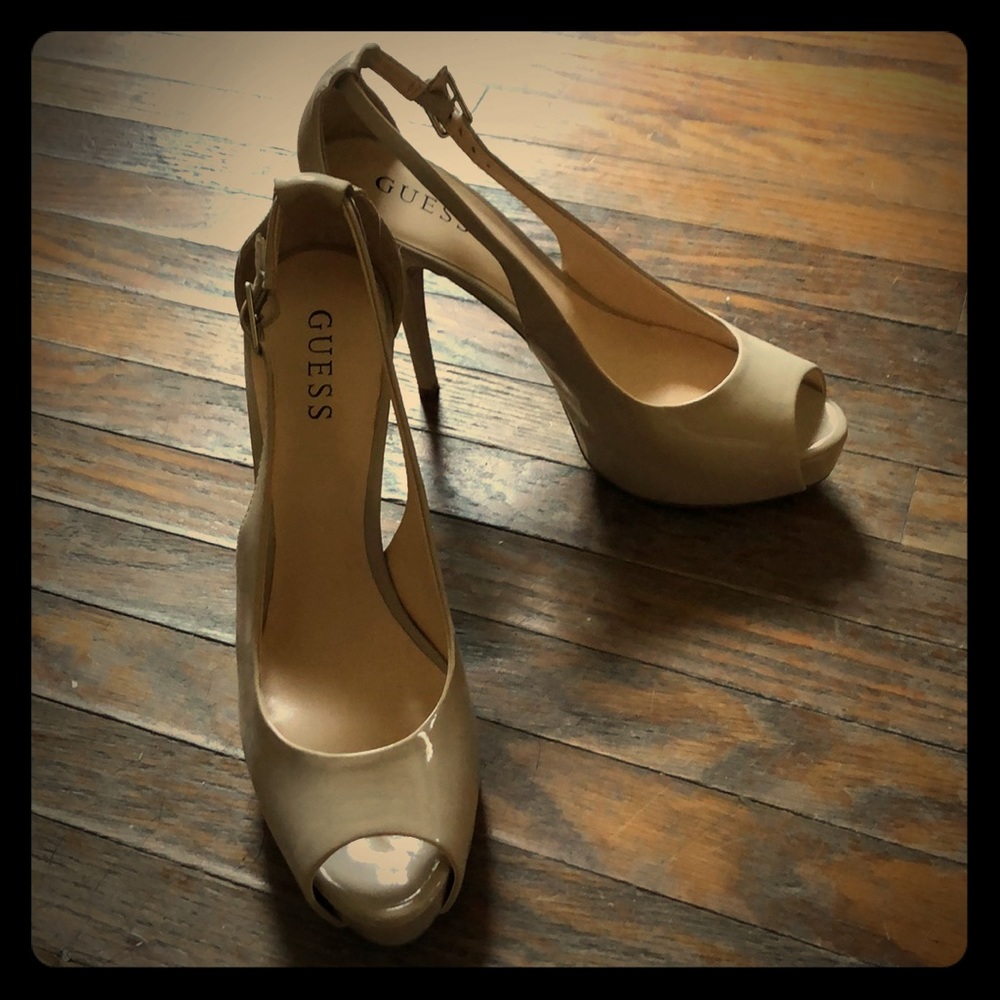 Guess Cream Peep Toe Heels